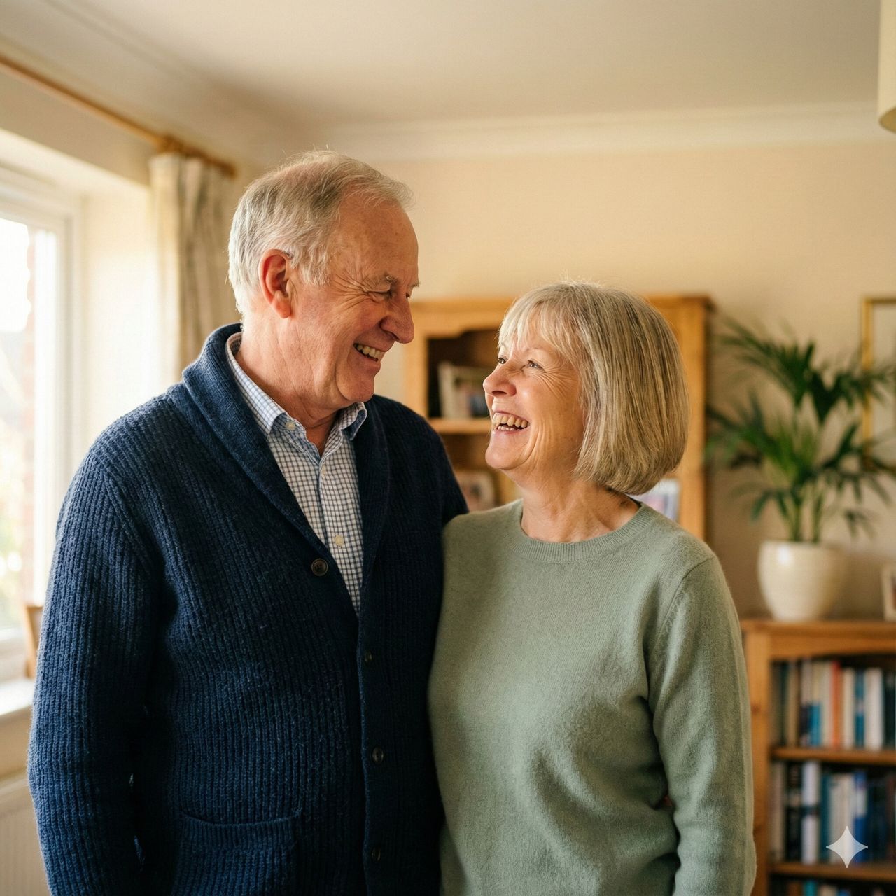 Elderly couple at home, representing comfort and independent living
