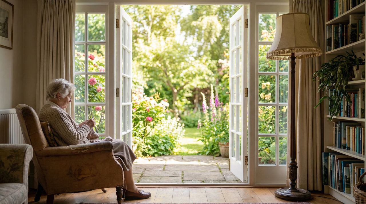 Woman in welcoming home entrance with accessible doorways